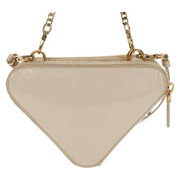 PRADA Triangle Mini Pouch Enamel 2way Ivory Gold 1NR015 Auth 147726M - Picture 2 of 16